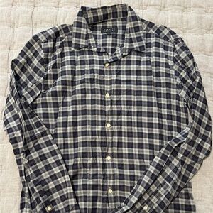 Barneys New York Navy and White Checkered Shirt